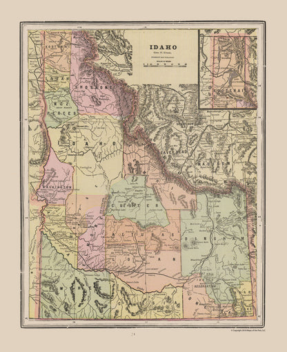 Historic State Map - Idaho - Cram 1892 - 23 x 28.11 - Vintage Wall Art