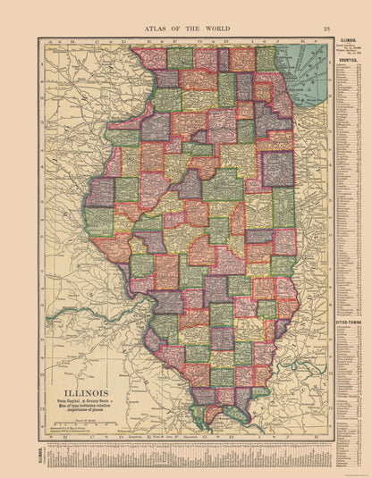 Historic State Map - Illinois - Hammond 1910 - 23 x 29.58 - Vintage Wall Art