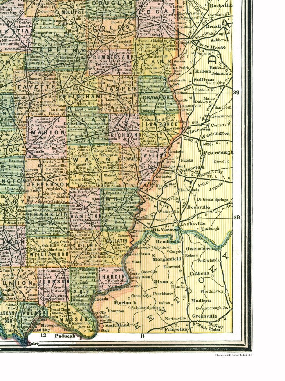 Historic State Map - Illinois - Johnson 1888 - 23 x 30.78 - Vintage Wall Art