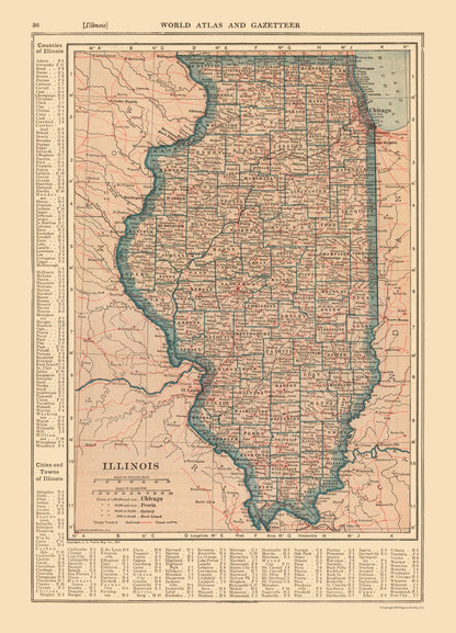 Historic State Map - Illinois - Reynold 1921 - 23 x 31.91 - Vintage Wall Art