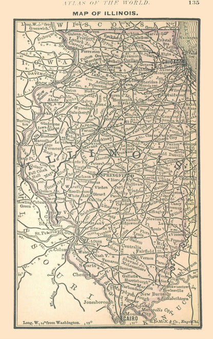 Historic State Map - Illinois - Alden 1886 - 23 x 36.62 - Vintage Wall Art