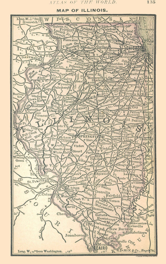 Historic State Map - Illinois - Alden 1886 - 23 x 36.62 - Vintage Wall Art