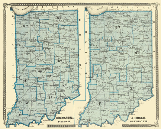 Historic State Map - Indiana Political - Baskin 1876 - 23 x 28.74 - Vintage Wall Art