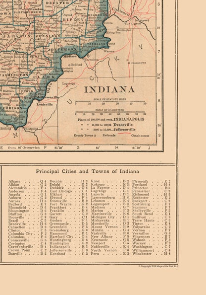 Historic State Map - Indiana - Reynold 1921 - 23 x 32.82 - Vintage Wall Art