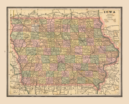 Historic State Map - Iowa - Cram 1888 - 28.49 x 23 - Vintage Wall Art