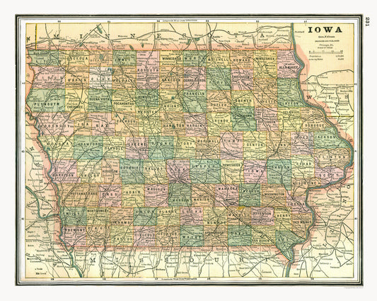 Historic State Map - Iowa - Johnson 1888 - 28.84 x 23 - Vintage Wall Art