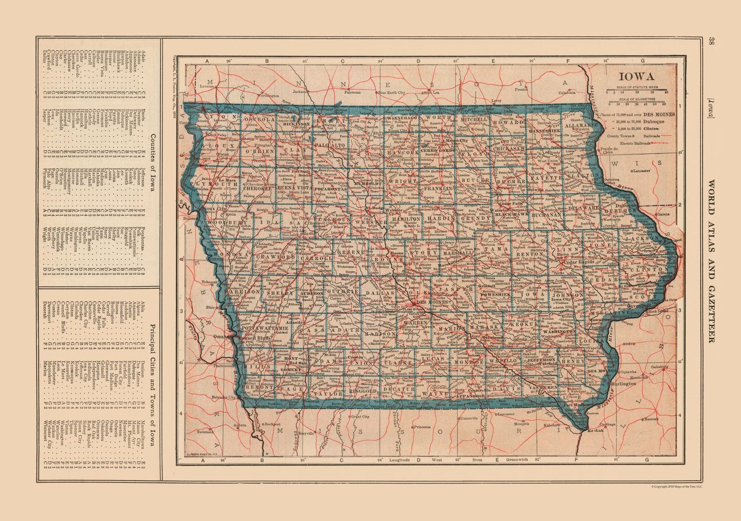 Historic State Map - Iowa - Reynold 1921 - 32.72 x 23 - Vintage Wall Art