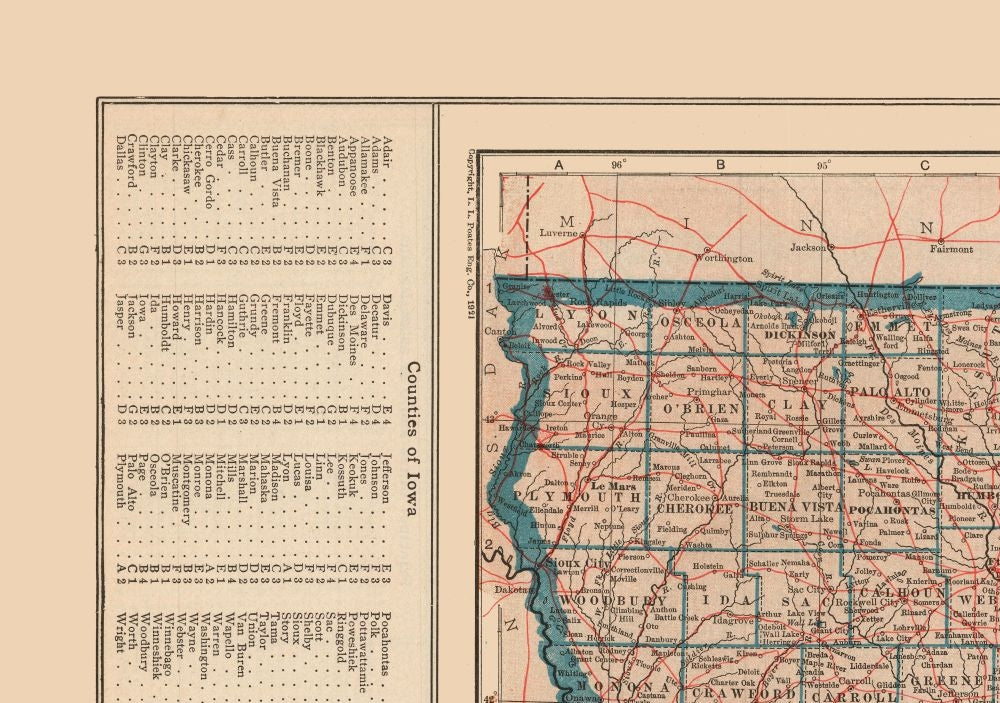 Historic State Map - Iowa - Reynold 1921 - 32.72 x 23 - Vintage Wall Art