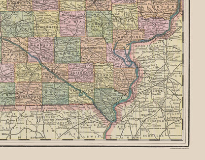 Historic State Map - Iowa - Cram 1892 - 29.35 x 23 - Vintage Wall Art