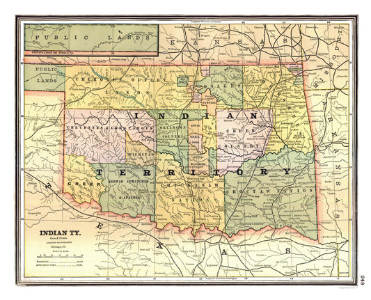 Historic State Map - Indian Territory - Johnson 1888 - 28.42 x 23 - Vintage Wall Art