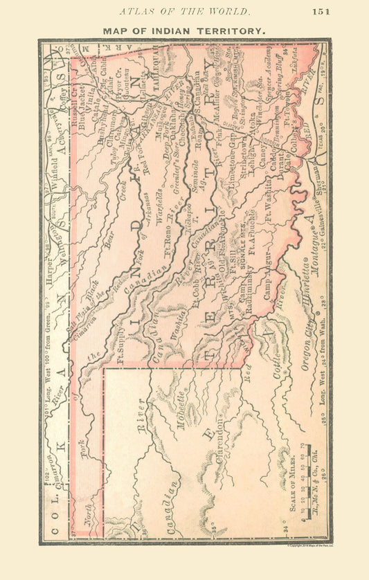 Historic State Map - Indian Territory - Alden 1886 - 23 x 36.15 - Vintage Wall Art