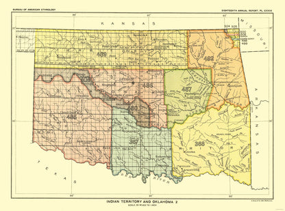 Historic State Map - Indian Territory Oklahoma - Hoen 1896 - 30.95 x 23 - Vintage Wall Art