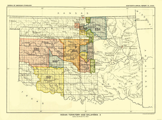 Historic State Map - Indian Territory Oklahoma - Guthrie - Hoen 1896 - 31.04 x 23 - Vintage Wall Art