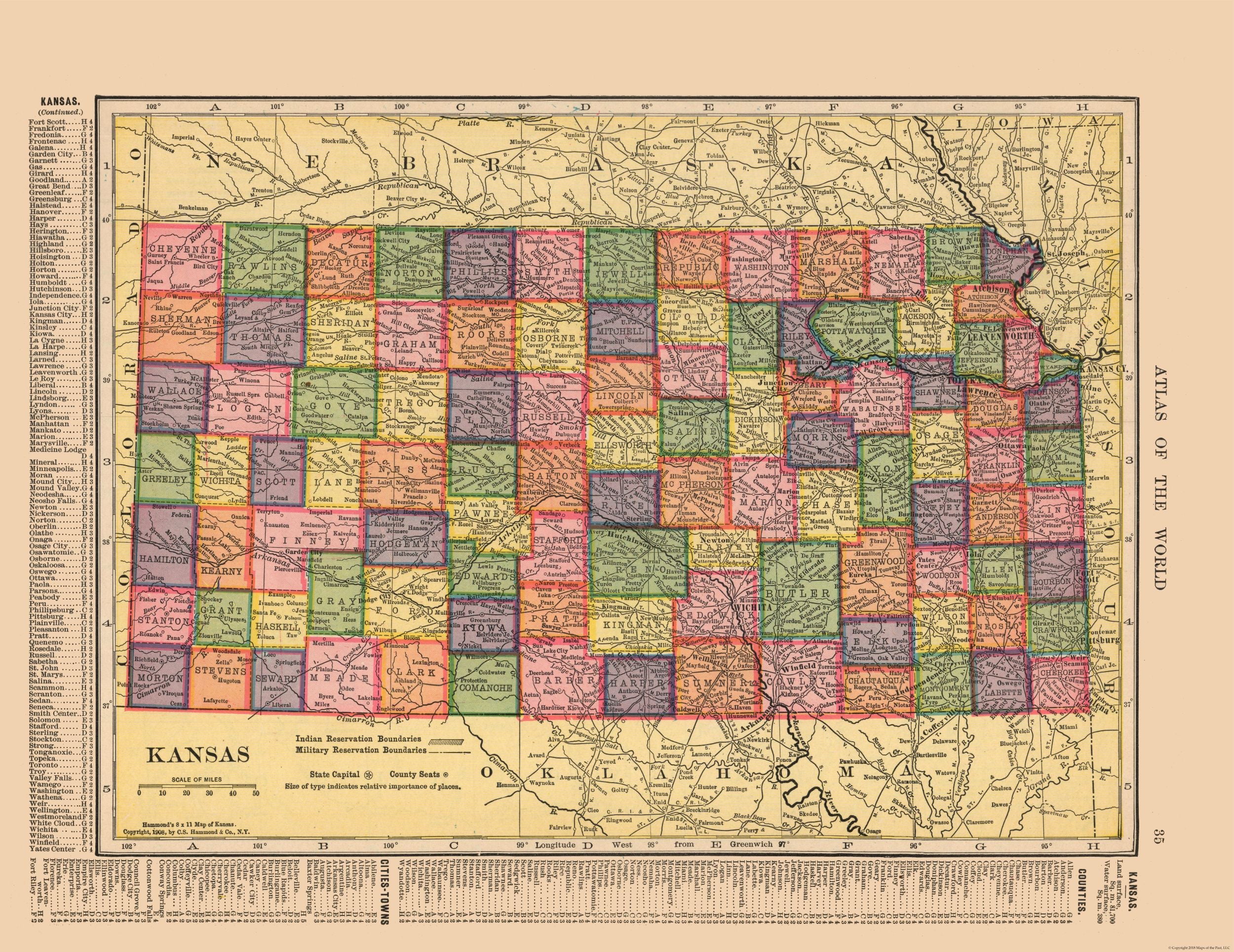 Historic State Map - Kansas - Hammond 1910 - 29.82 x 23 - Vintage Wall ...