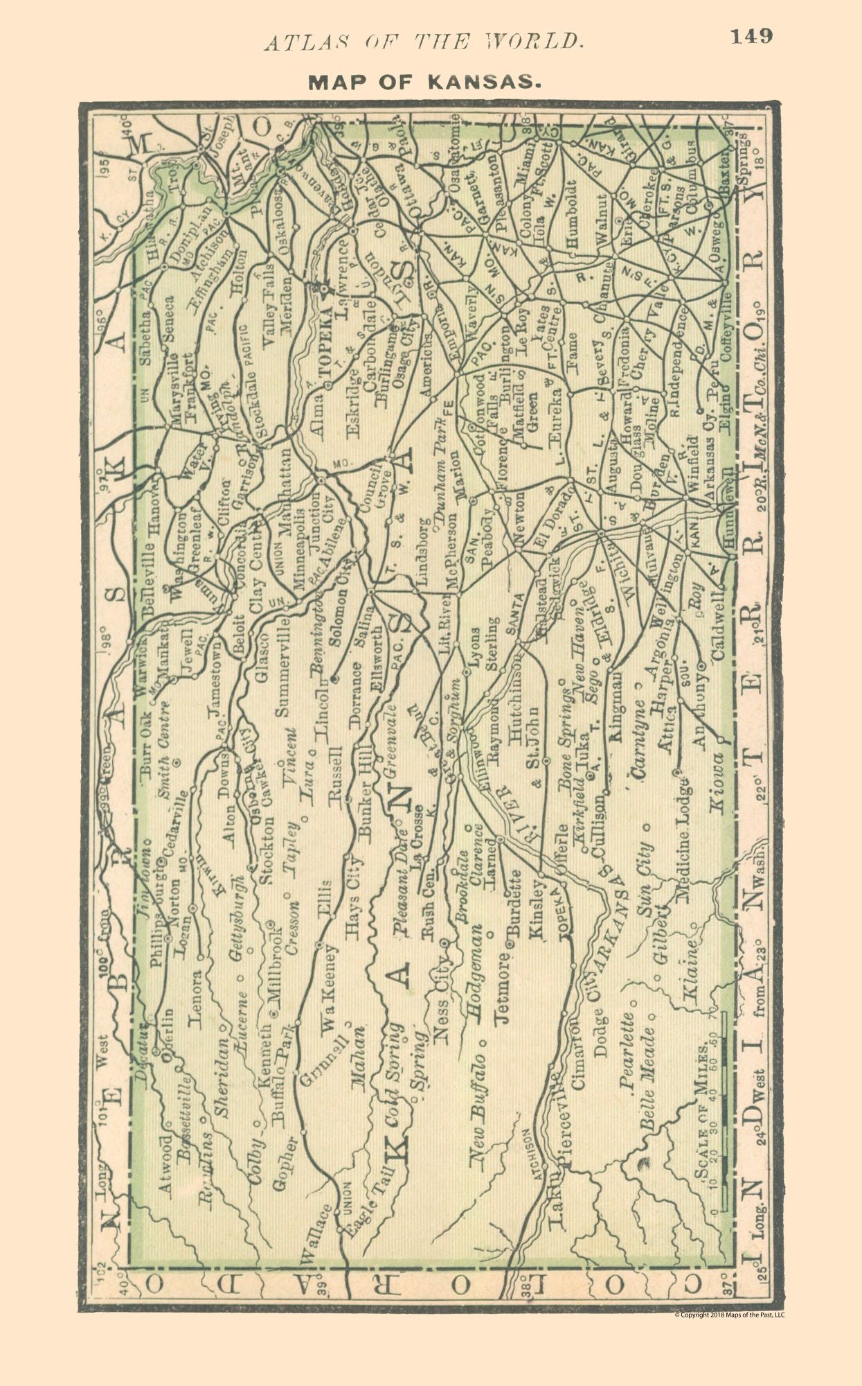 Historic State Map - Kansas - Alden 1886 - 23 x 36.95 - Vintage Wall Art