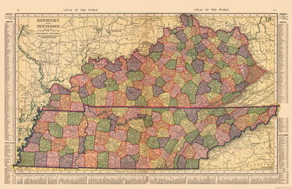 Historic State Map - Kentucky Tennessee - Hammond 1910 -35.51 x 23 - Vintage Wall Art