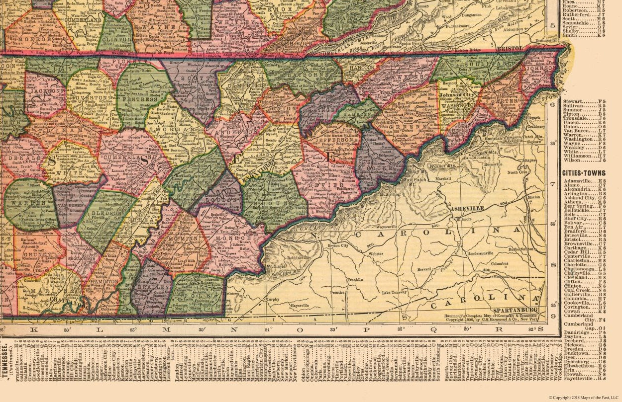 Historic State Map - Kentucky Tennessee - Hammond 1910 -35.51 x 23 - Vintage Wall Art