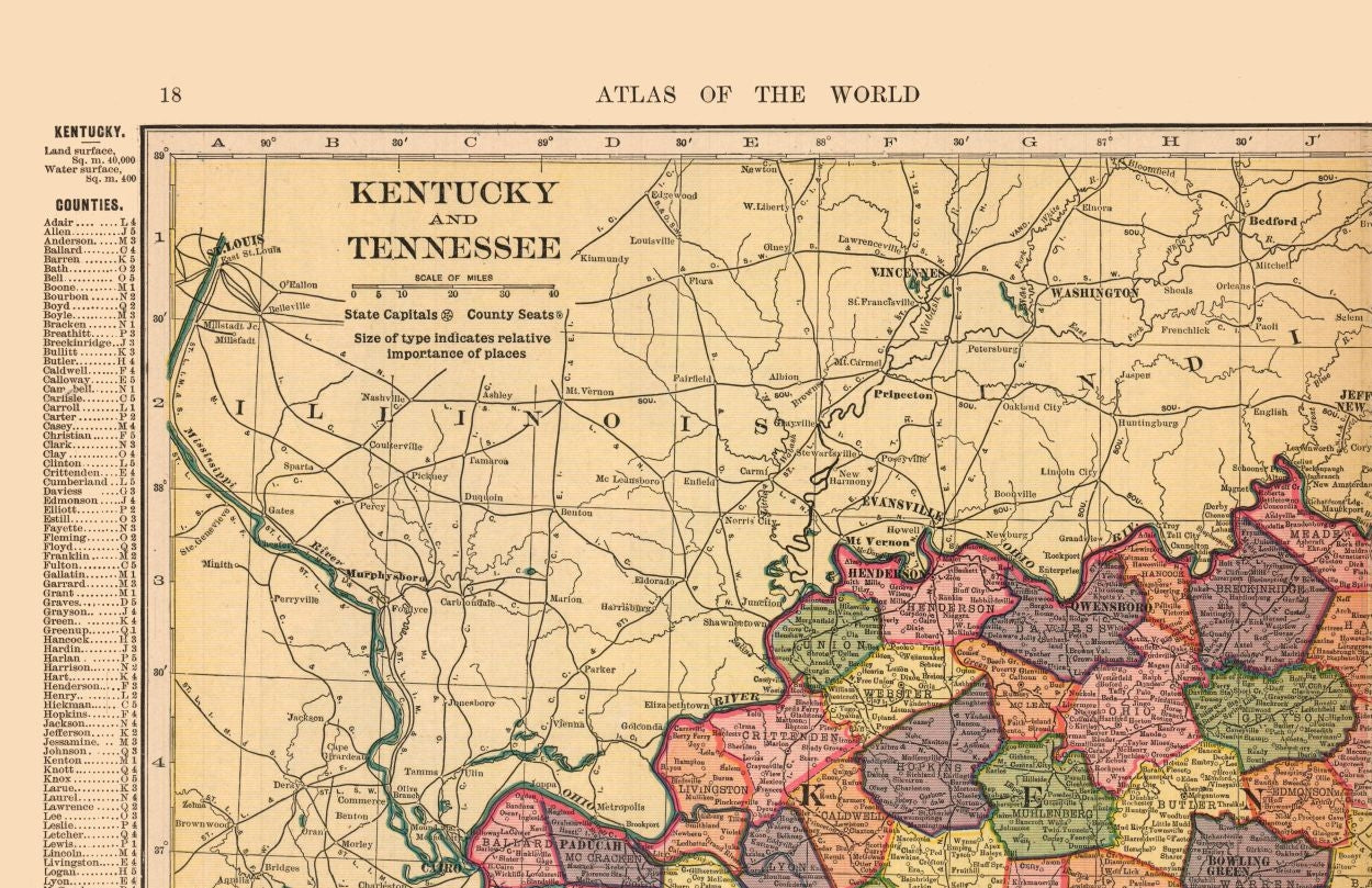 Historic State Map - Kentucky Tennessee - Hammond 1910 -35.51 x 23 - Vintage Wall Art