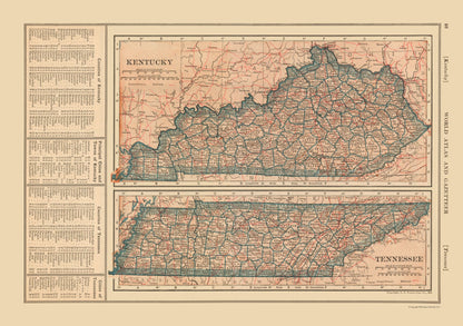 Historic State Map - Kentucky Tennessee - Reynold 1921 - 32.59 x 23 - Vintage Wall Art