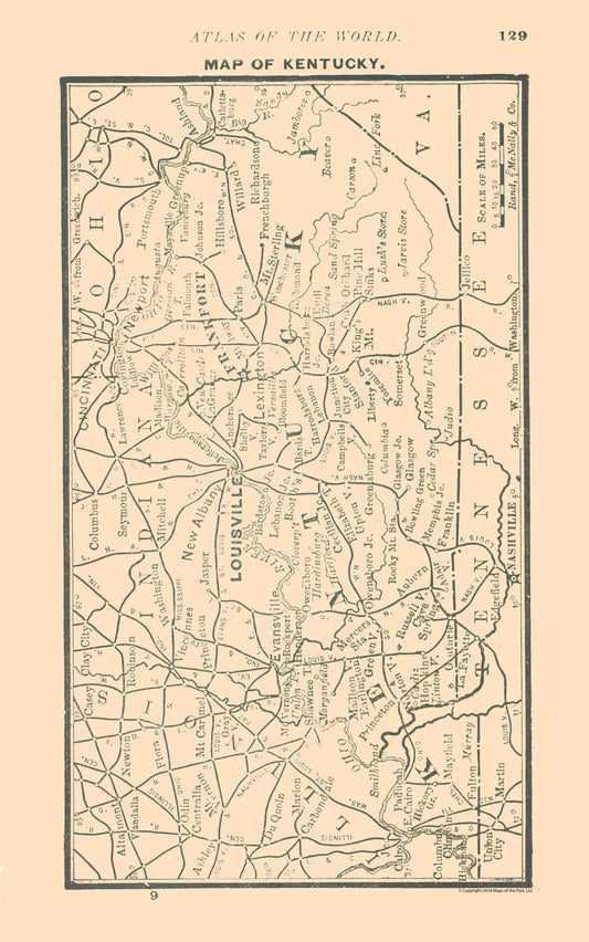 Historic State Map - Kentucky - Alden 1886 - 23 x 36.77 - Vintage Wall Art