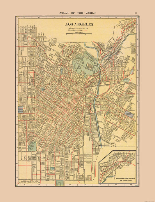 Historic City Map - Los Angeles California - Hammond 1910 - 23 x 29.86 - Vintage Wall Art