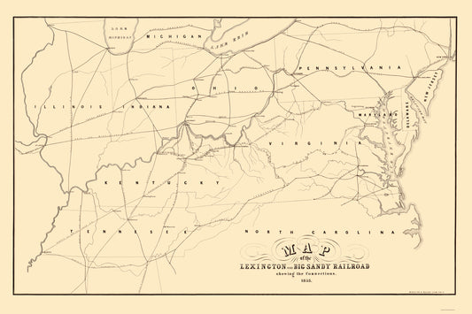 Railroad Map - Lexington and Big Sandy Railroad - Middleton 1853 - 23 x 34 - Vintage Wall Art