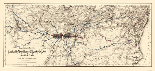 Railroad Map - Louisville New Albany and St Louis Air Line - Colton 1872 - 23x50 - Vintage Wall Art