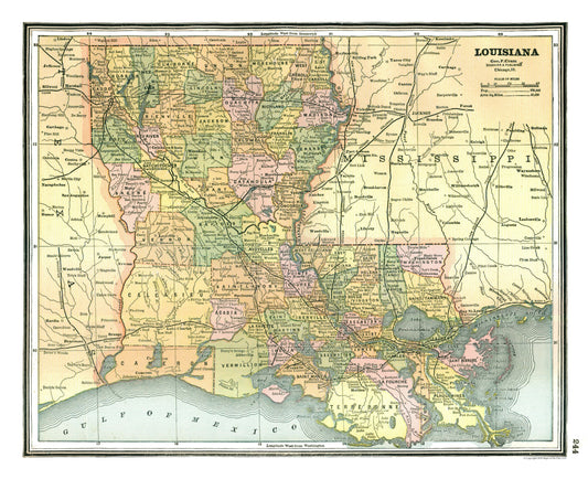 Historic State Map - Louisiana - Johnson 1888 - 28.26 x 23 - Vintage Wall Art