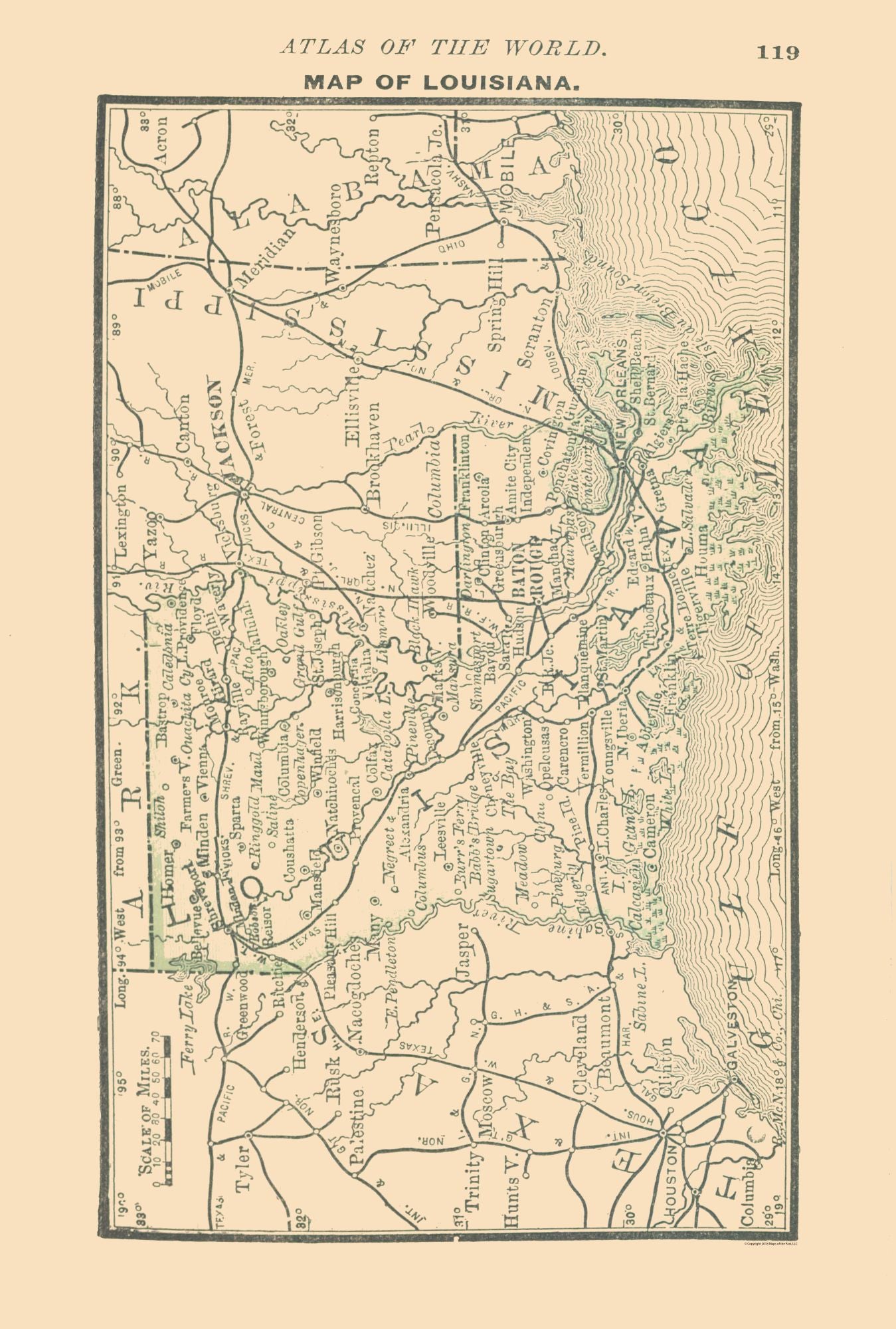 Historic State Map - Louisiana - Alden 1886 - 23 x 34.09 - Vintage Wall Art