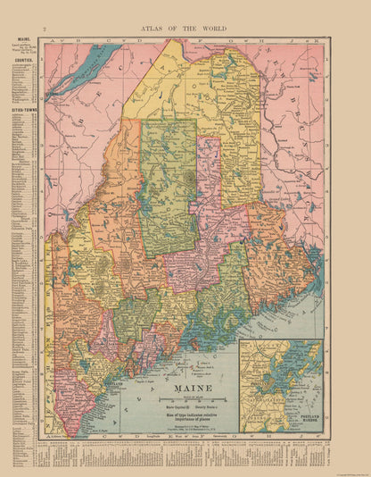 Historic State Map - Maine - Hammond 1910 -23 x 29.50 - Vintage Wall Art