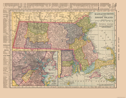 Historic State Map - Massachusetts - Hammond 1910 - 29.63 x 23 - Vintage Wall Art