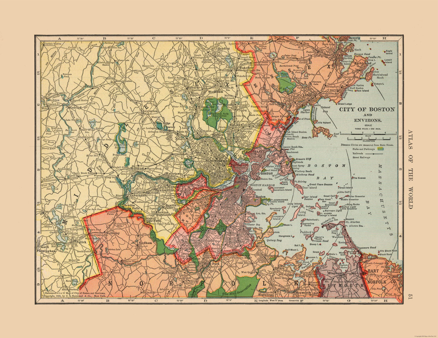 Historic City Map - Boston Massachusetts - Hammond 1910 - 29.79 x 23 - Vintage Wall Art