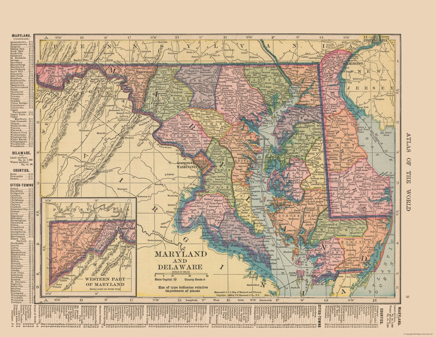 Historic State Map - Maryland Delaware - Hammond 1910 - 29.72 x 23 - Vintage Wall Art