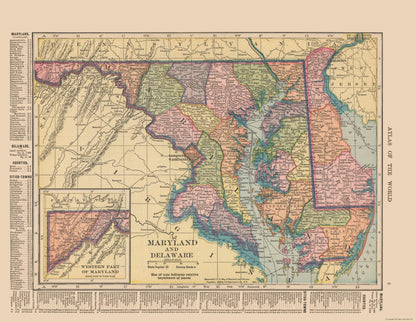 Historic State Map - Maryland Delaware - Hammond 1910 - 29.72 x 23 - Vintage Wall Art