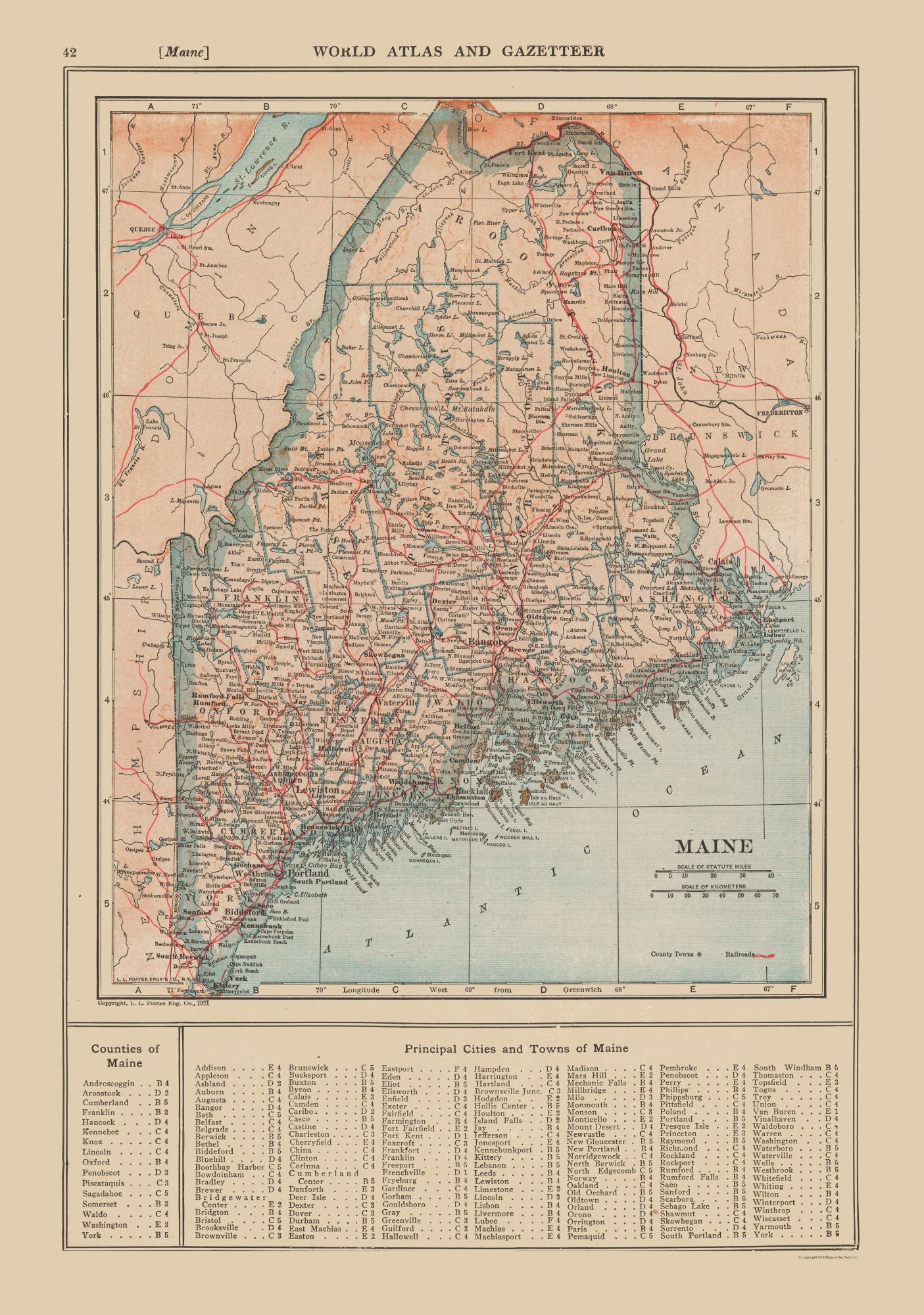 Historic State Map - Maine - Reynold 1921 - 23 x 32.75 - Vintage Wall Art