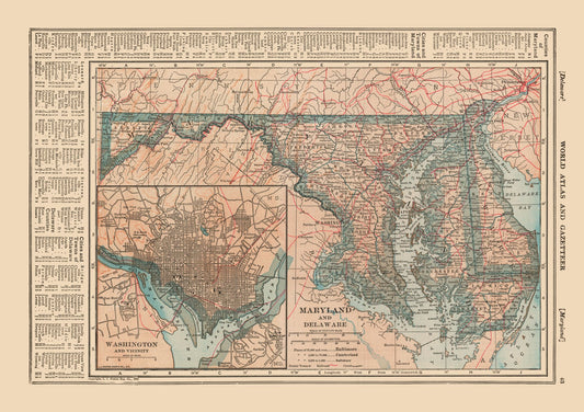 Historic State Map - Maryland Delaware - Reynold 1921 - 32.61 x 23 - Vintage Wall Art
