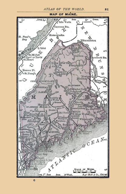 Historic State Map - Maine - Alden 1886 - 23 x 35.36 - Vintage Wall Art