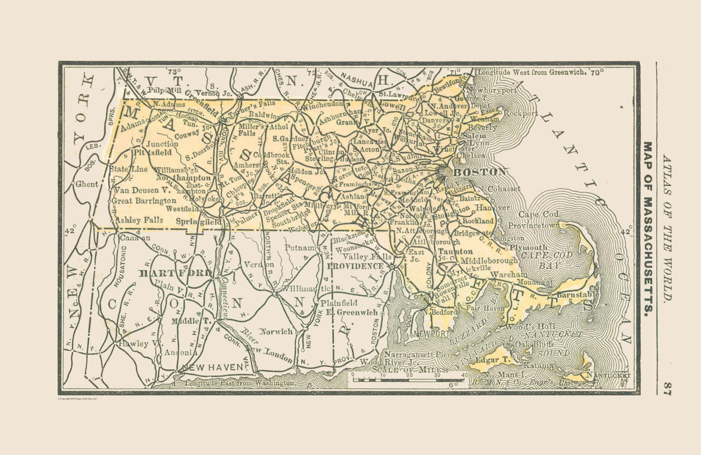 Historic State Map - Massachusetts - Alden 1886 - 35.47 x 23 - Vintage Wall Art