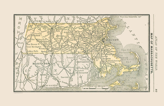 Historic State Map - Massachusetts - Alden 1886 - 35.47 x 23 - Vintage Wall Art