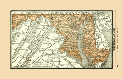 Historic State Map - Maryland - Alden 1886 - 35.81 x 23 - Vintage Wall Art