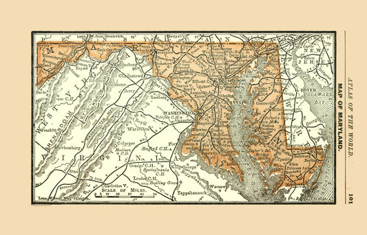 Historic State Map - Maryland - Alden 1886 - 35.81 x 23 - Vintage Wall Art