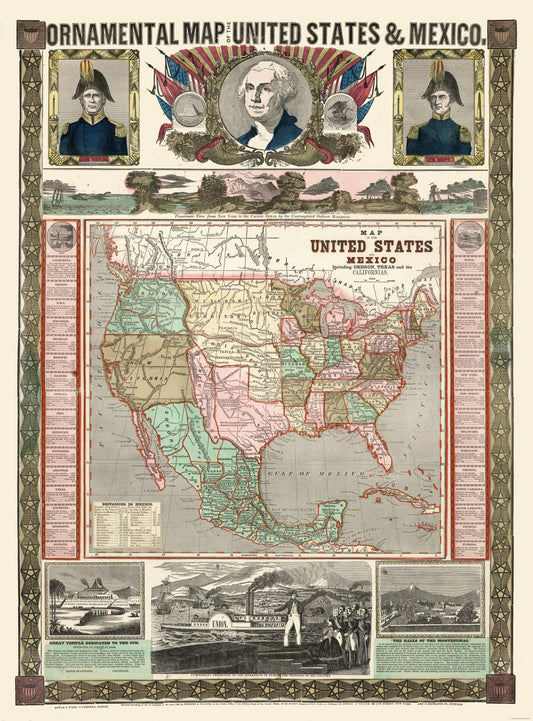 Historic State Map - United States - Mexico - Thayer 1868 - 23 x 31.13 - Vintage Wall Art