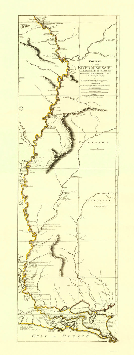 Historic Nautical Map - Mississippi River Fort Chartres Mouth - Sayer 1775 - 23 x 60 - Vintage Wall Art