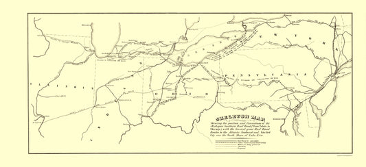Railroad Map - Michigan Southern Railroad Skeleton - Jervis 1850 - 23 x 50 - Vintage Wall Art