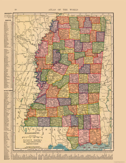 Historic State Map - Mississippi - Hammond 1910 -23 x 29.52 - Vintage Wall Art