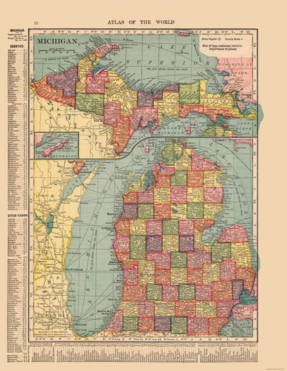 Historic State Map - Michigan - Hammond 1910 - 23 x 29.69 - Vintage Wall Art