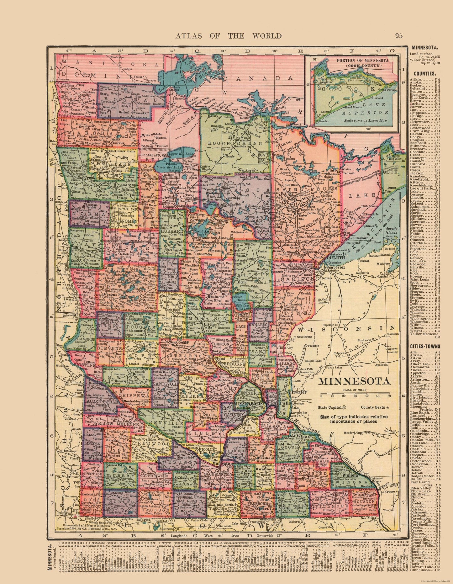 Historic State Map - Minnesota - Hammond 1910 - 23 x 29.64 - Vintage Wall Art