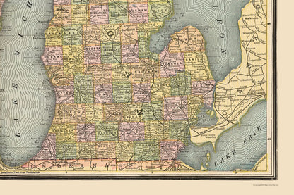 Historic State Map - Michigan Wisconsin - Johnson 1888 - 34.49 x 23 - Vintage Wall Art