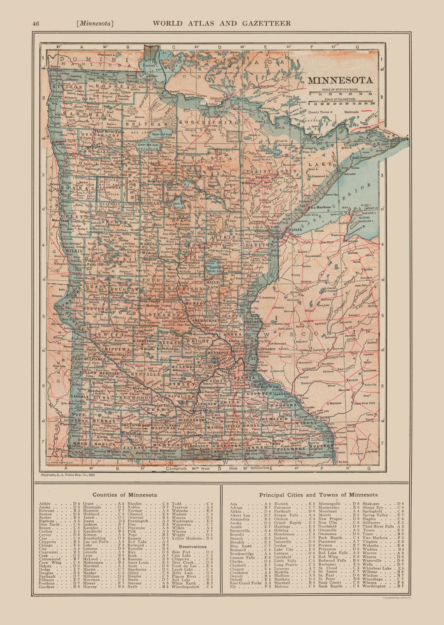 Historic State Map - Minnesota - Reynold 1921 - 23 x 32.37 - Vintage Wall Art