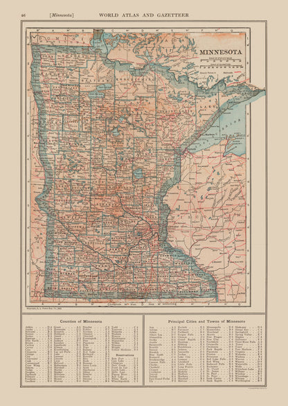 Historic State Map - Minnesota - Reynold 1921 - 23 x 32.37 - Vintage Wall Art